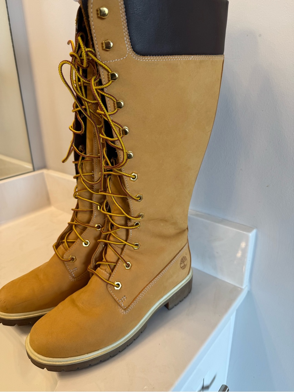 Timberland Women's Tall Lace-Up Boots in Wheat with Dark Collar